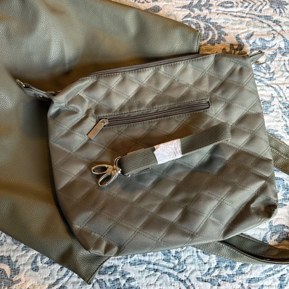 Sage Green Over the Shoulder Laptop Bag with Detachable Inner Purse